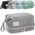 thumbnail image 1 of Deago Double Layer Makeup Bag Large Travel Cosmetic Case Make up Organizer Portable Toiletry Bag for Women and Girls, Gray, 1 of 11