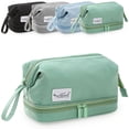 thumbnail image 1 of Deago Double Layer Makeup Bag Large Travel Cosmetic Case Make up Organizer Portable Toiletry Bag for Women and Girls, Green, 1 of 11
