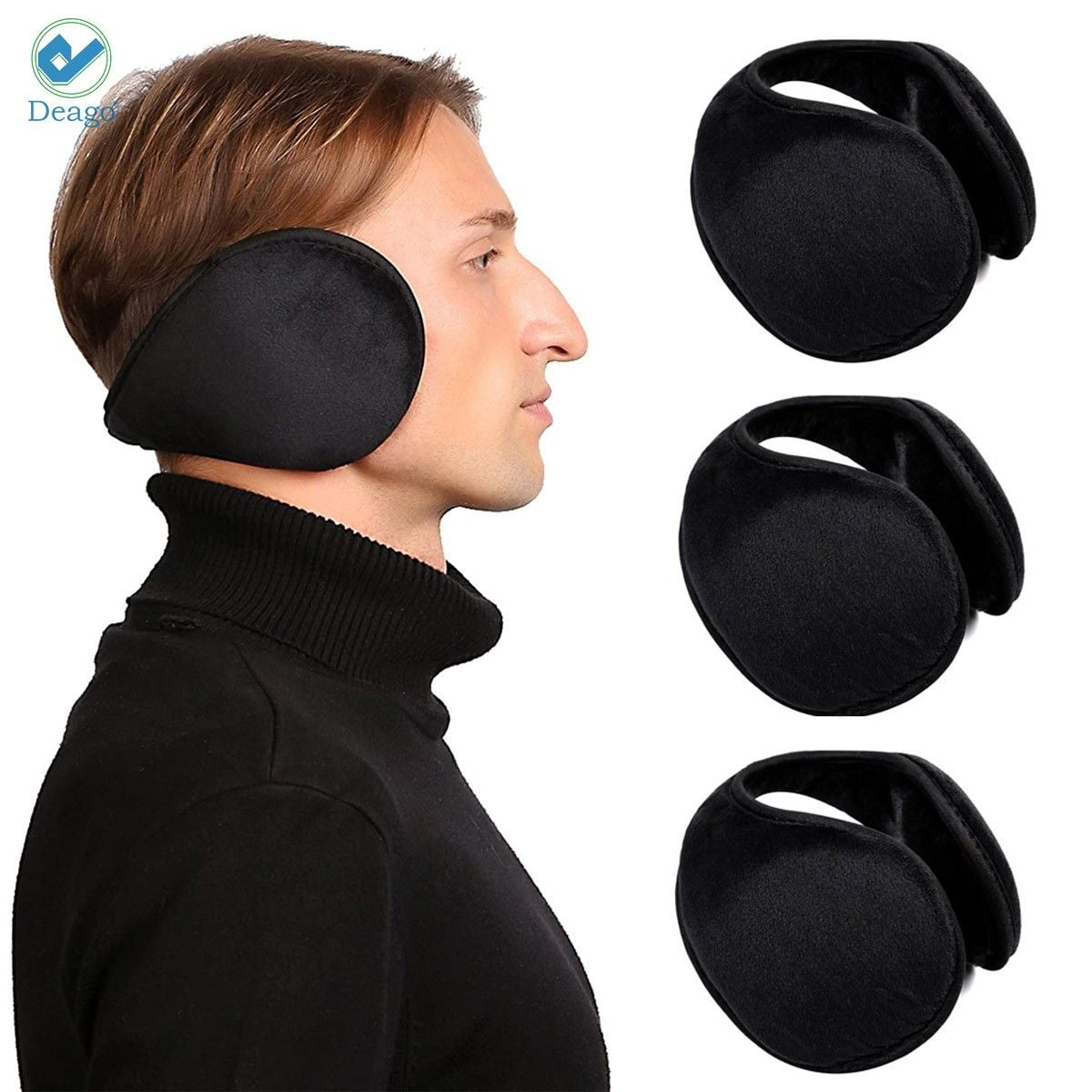 Deago Ear Covers for Cold Weather Black Soft Fleece Earmuffs