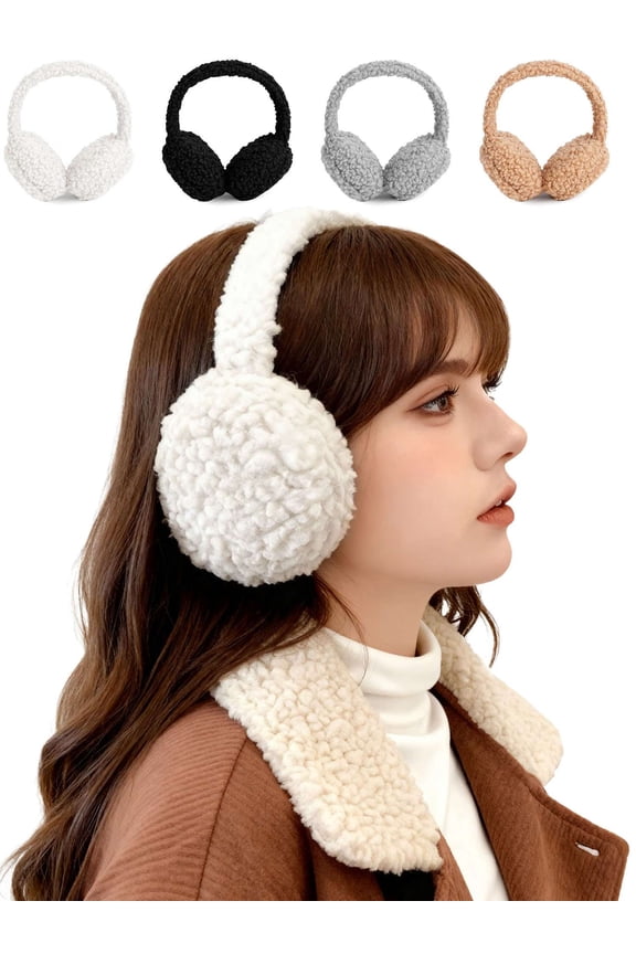 Ear Muffs for Winter Men Women Plush Earmuffs Foldable Cute Ear Covers Cold Weather Fluffy Ear Warmers (Black)