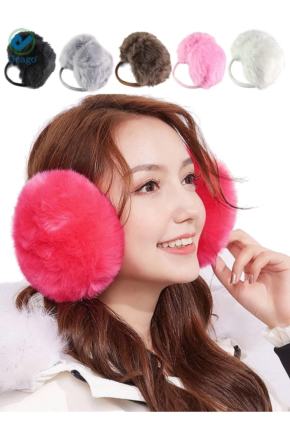 Ear Muffs for Women - Winter Ear Warmers - Soft & Warm Cable Knit Furry Fleece Earmuffs - Ear Covers for Cold Weather (Black)