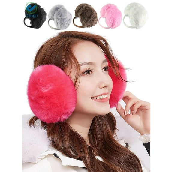 Deago Ear Muffs for Women - Winter Ear Warmers - Soft & Warm Cable Knit Furry Fleece Earmuffs - Ear Covers for Cold Weather (White)
