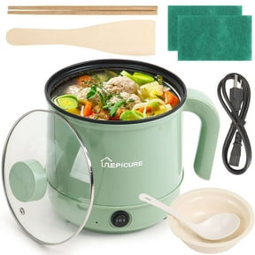 Deago Electric Hot Pot, 1.7L Non-stick Ramen Cooker, Dual Power Control Multifunctional Electric Cooker for Pasta, Noodles, Steak, Egg with Over-Heating and Boil Dry Protection, Green