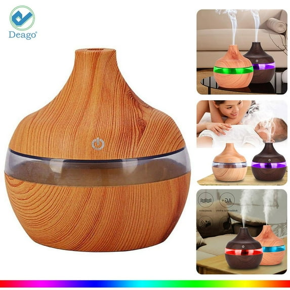 Deago Essential Oil Diffuser with 7 Color Lights Aromatherapy Cool Mist Humidifier for Bedroom Home (Wood Grain)