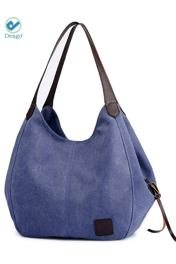 Fashion Women's Multi-Pocket Cotton Canvas Handbags Shoulder Bags Totes Purses Satchel Travel Bag (Dark Blue)