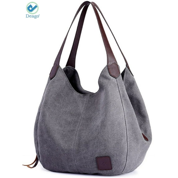 Deago Fashion Women's Multi-Pocket Cotton Canvas Handbags Shoulder Bags Totes Purses Satchel Travel Bag (Gray)