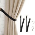 thumbnail image 1 of Deago Faux Leather Curtain Tie Backs Attach to Wall, Outdoor Drape Holder Holdbacks Tiebacks with Hooks for Home Offic Living Room Bedroom, Set of 2, Black, 1 of 8