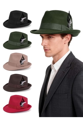 Fedora Hats for Men Women Classic Short Brim Felt Manhatta Hat Panama Dress Fedora Hat with Feathers Band (Black)