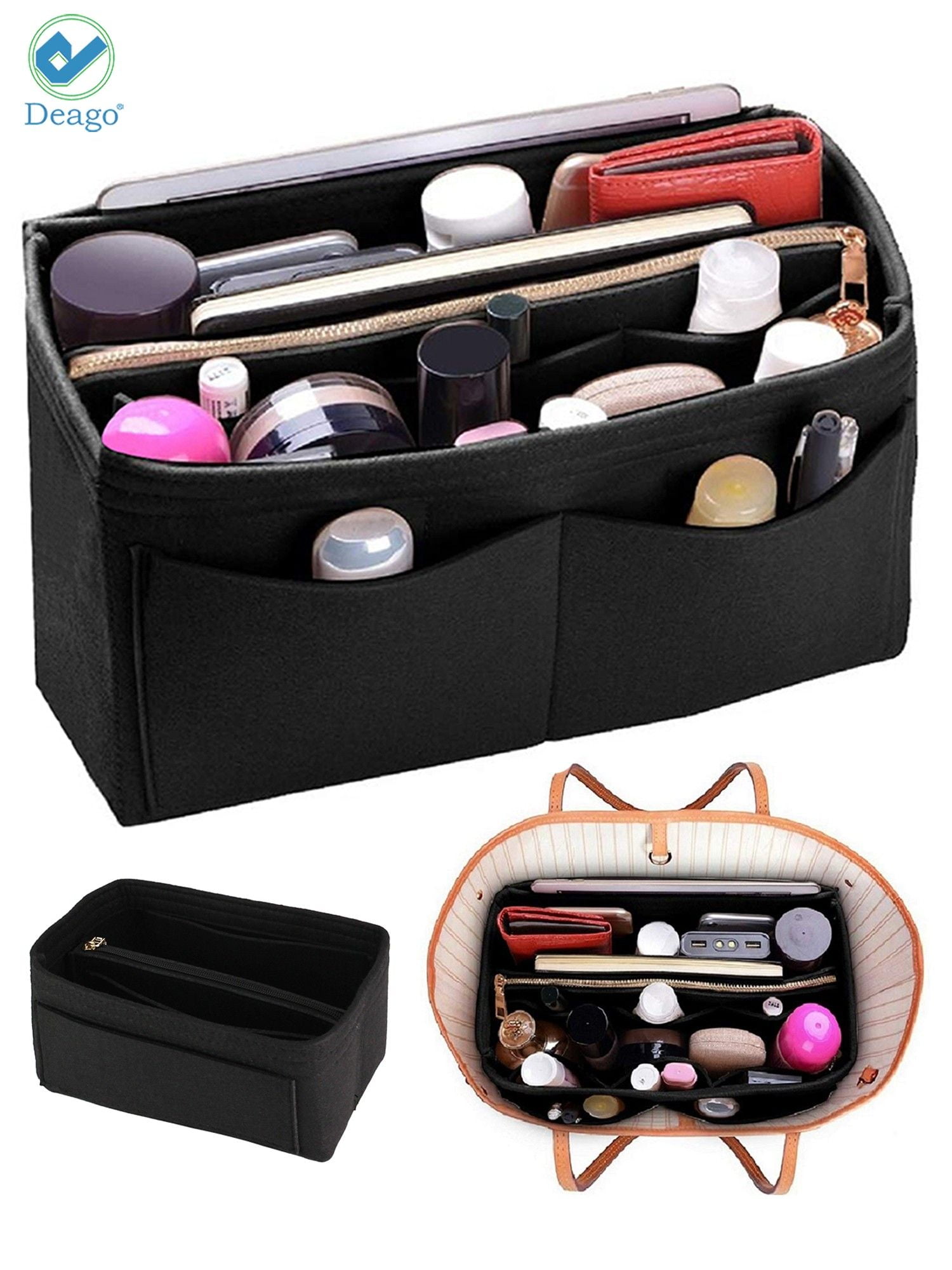 Purse Organizer Insert Felt Bag Organizer With Zipper Handbag Tote Shaper  Fit For Large Book Tote Classic Inner Portable Makeup Bag Make Up  Accessories For Teen Girls Women College Students Rookies 