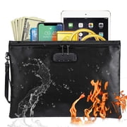 Deago Fireproof Document Bag with Lock, Safe Fireproof Waterproof Money Bag with Zipper, Suitable for Cash, Mobile Phones, Keys, Credit Cards (Black, M)