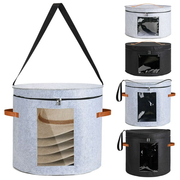 Deago Foldable Hat Storage Box for Women & Men Cowboy Hat Boxes Felt Travel Round Hat Organizer Bag with Dustproof Lid (Black, 16.5" D x 10.2" H)