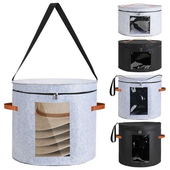 Deago Foldable Hat Storage Box for Women & Men Cowboy Hat Boxes Felt Travel Round Hat Organizer Bag with Dustproof Lid (Black, 16.5" D x 10.2" H)