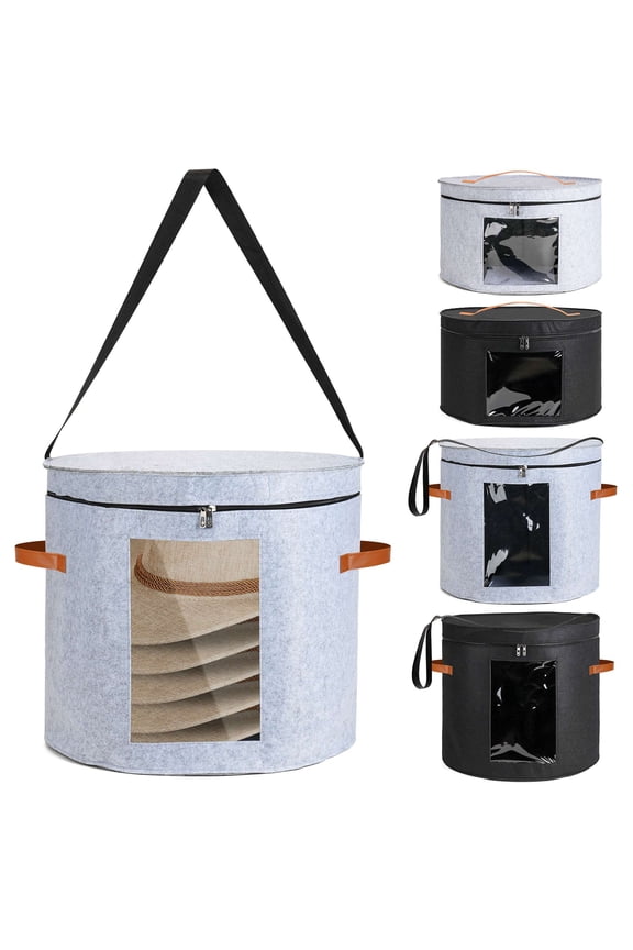 Foldable Hat Storage Box for Women & Men Cowboy Hat Boxes Felt Travel Round Hat Organizer Bag with Dustproof Lid (Gray, 16.5" D x 10.2" H)