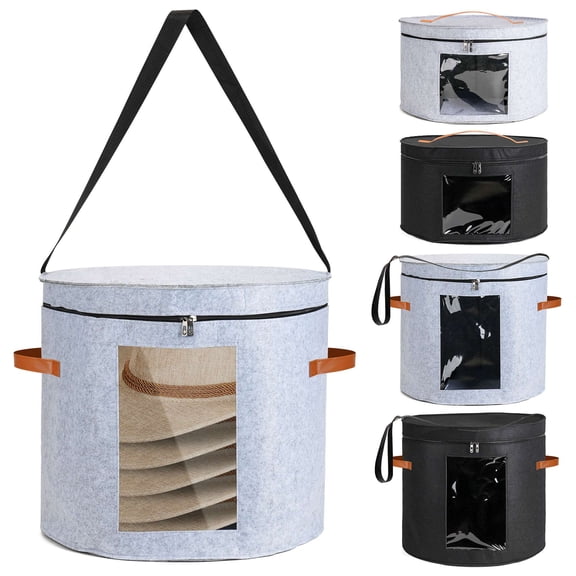 Deago Foldable Hat Storage Box for Women & Men Cowboy Hat Boxes Felt Travel Round Hat Organizer Bag with Dustproof Lid (Gray, 16.5" D x 18.9" H)