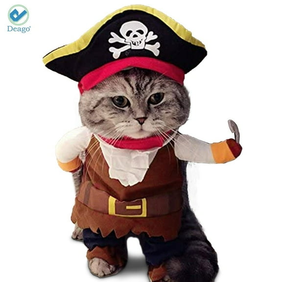 Deago Funny Pet Clothes Pirate Dog Cat Halloween Costume Suit Corsair Dressing up Party Apparel Clothing for Cat Dog Plus Hat