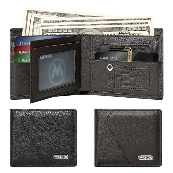 Deago Genuine Leather Wallet for Men, RFID Blocking Bifold Stylish Wallet with 2 ID Window, 6 Card Holder & 2 Cash Slot, Black