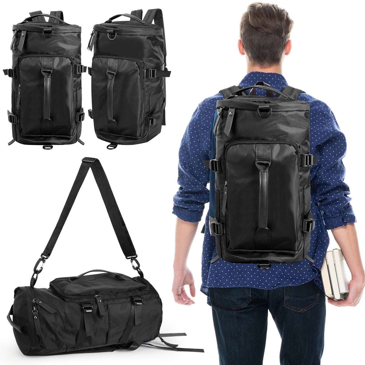 Deago Gym Bag for Men and Women Sports Duffle Bag Travel Backpack Weekender Overnight Bag with Shoes Compartment and Wet Pocket Black