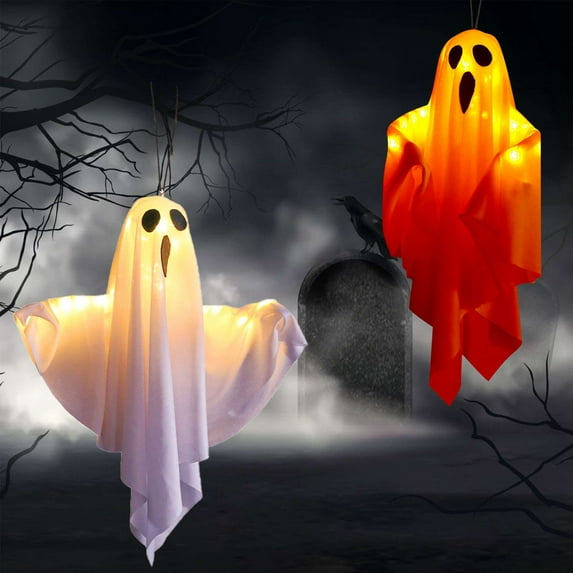 Deago Halloween Decorations, 19.7" Outdoor Decor Hanging Lighted Glowing Ghost, Halloween Outdoor Indoor Wind Sock Ornaments for Yard Tree Garden Halloween Party Favors