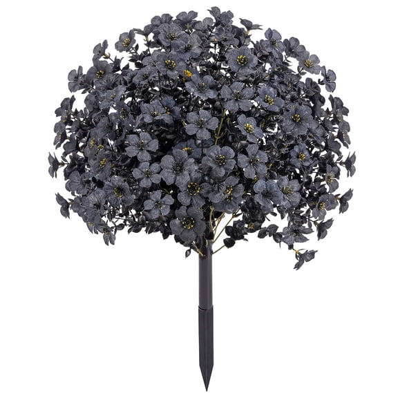 Deago Halloween Gothic Black Artificial Daisy Flowers with Ground Stake, UV Resistant Weatherproof Fake Daisies for Cemetery, Grave, Yard, Patio and Garden Outdoor Decor