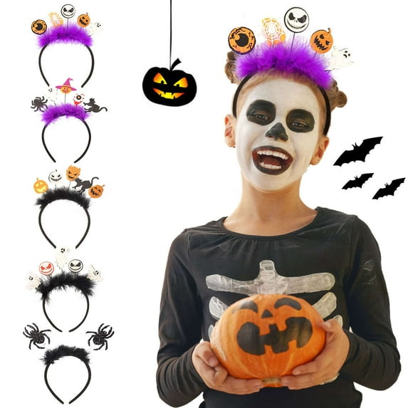 Deago Halloween Headbands Assorted Halloween Element Headbands Pumpkin Spider Ghost Black Cat Cosplay Costume Headwear for Halloween Party Decoration