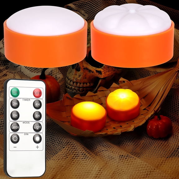 Deago Halloween LED Pumpkin Lights with Remote and Timers Battery Operated Orange Jack-O-Lantern Lights Flameless Candles for Halloween Decorations
