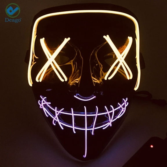 Deago Halloween Mask LED Light Up EL Wire Cosplay Glowing Mask The Purge Movie Scary Festival Costume with AA Battery