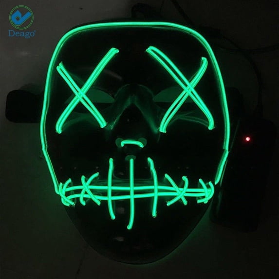 Deago Halloween Mask LED Light Up EL Wire Cosplay Glowing Mask The Purge Movie Scary Festival Costume with AA Battery