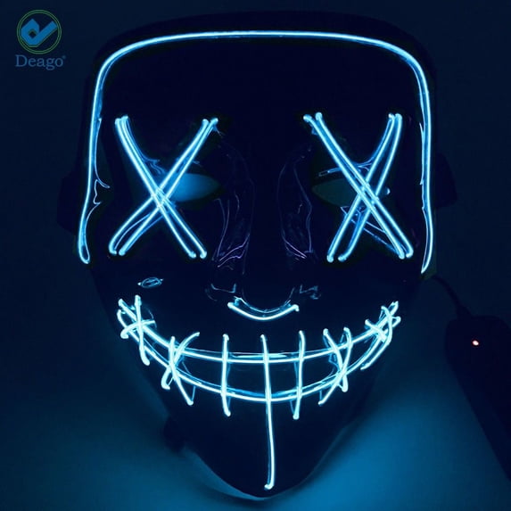 Deago Halloween Mask LED Light Up EL Wire Cosplay Glowing Mask The Purge Movie Scary Festival Costume with AA Battery