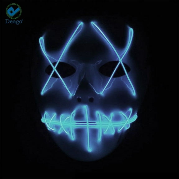 Deago Halloween Mask LED Light Up EL Wire Cosplay Glowing Mask The Purge Movie Scary Festival Costume with AA Battery