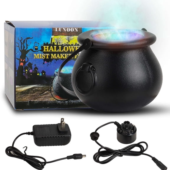 Deago Halloween Mist Maker Fogger Witch Cauldron Kettle with Handle 12 LED Lights Fog Machine Atomizer Mini Mister Punch Bowl Cauldron Pot for Holidays Outdoor Parties Decorations