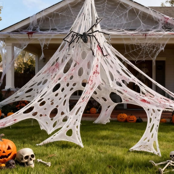 Deago Halloween Spider Web Decorations Outdoor DIY Stretchy Beef Netting Spider Web for Haunted House