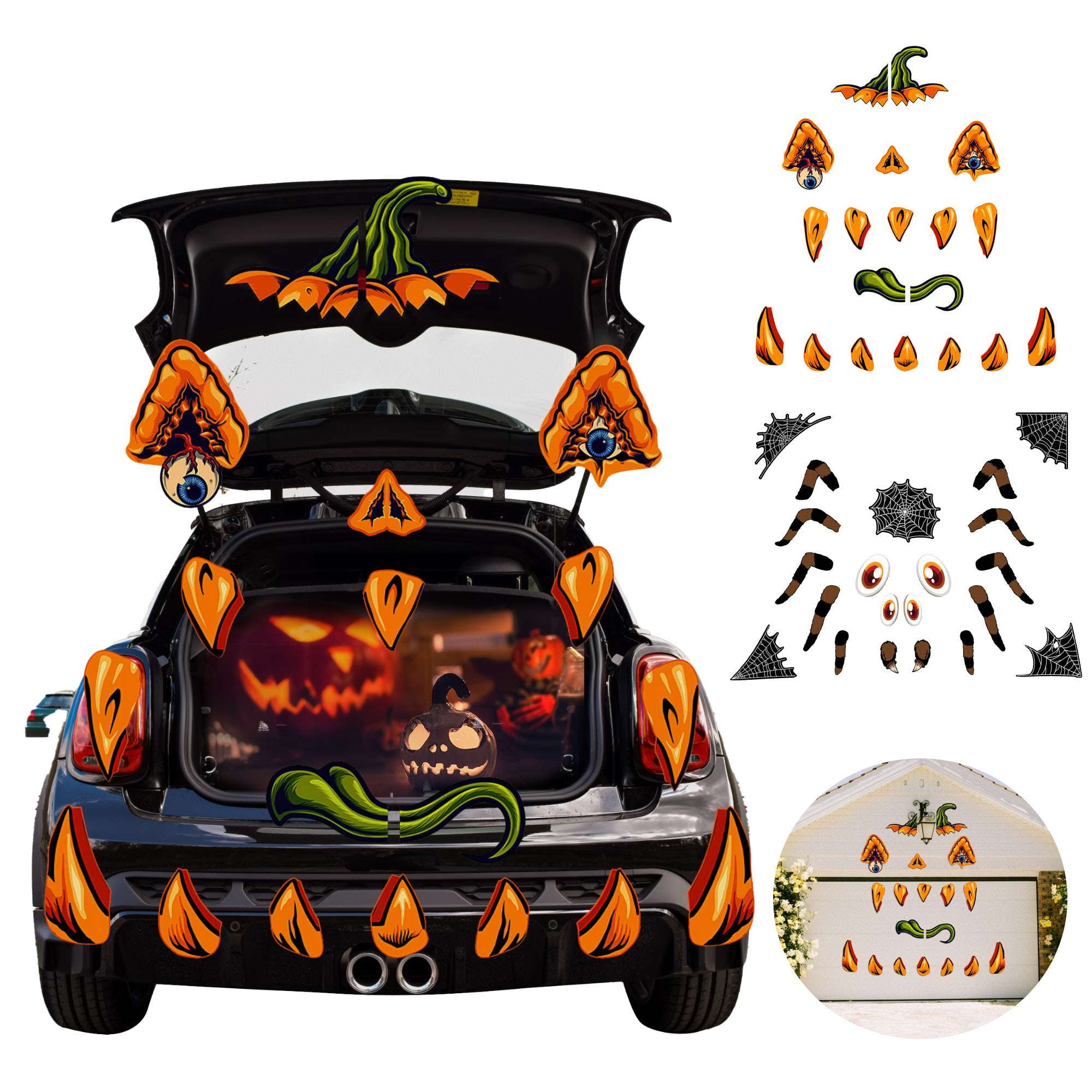 Deago Halloween Trunk or Treat Car Decorations Kit Spider Halloween Decor for Car SUV Garage Door Entryway Archway Waterproof Halloween Decor Outdoor 19 Pcs Walmart