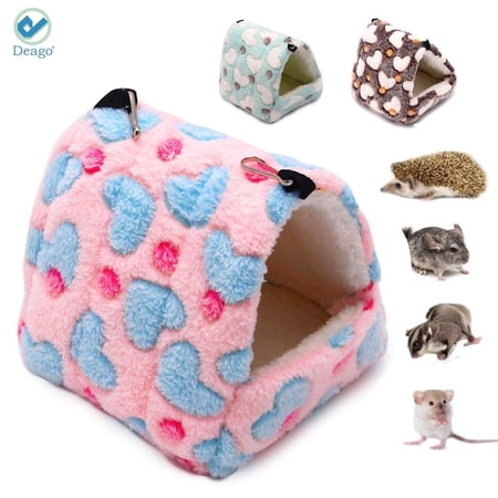 Deago Hamster Hammocks Rat House Bed Hut Shed Guinea Pig Cage Bedding for Bird Squirrel Hedgehog Chinchilla Nest Tent (Pink, S)