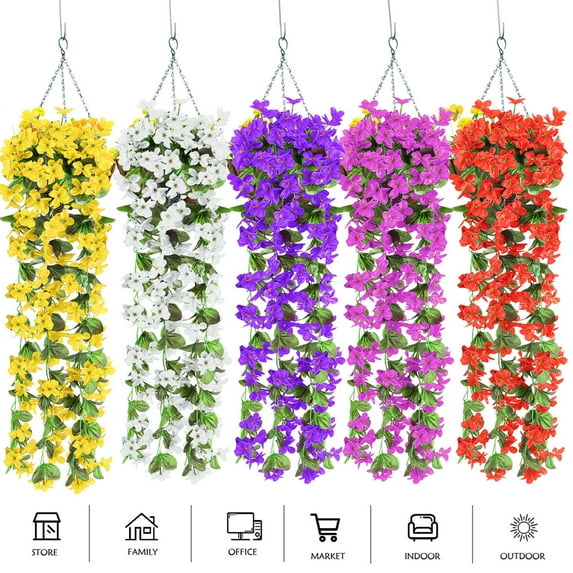 Deago Hanging Artificial Violet Ivy Flowers Fake Hanging Plants for Wall Home Room Garden Wedding Indoor Outdoor Decoration (Light Purple)