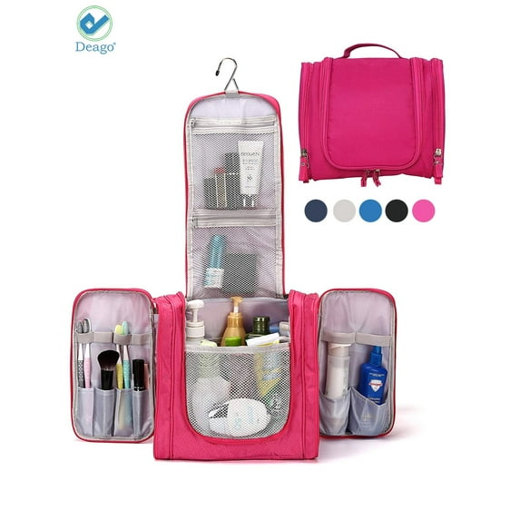 Deago Hanging Travel Toiletry Bag Cosmetic Make up Organizer for Women and Men (Rose Red)