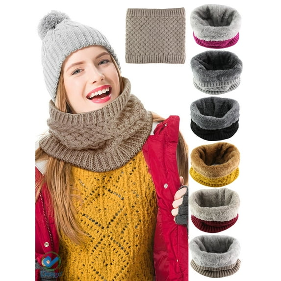 Deago Harsh Winter Double-Layer Soft Fleece Lined Thick Knit Neck Warmer Circle Scarf Windproof for Women Men (Gray)