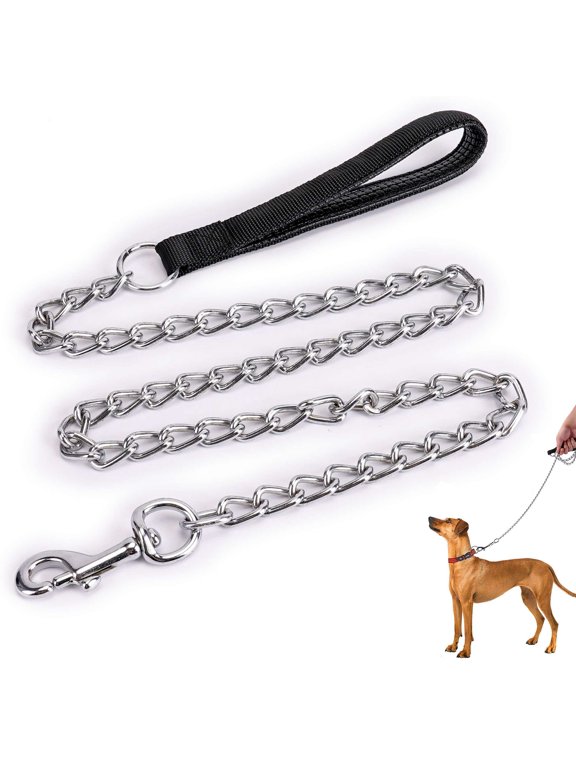 Heavy Duty Metal Dog Leash Chew Proof Pet Leash Chain with Soft Padded Handle for Small Large Medium Size Dogs (4 FTx4 mm)