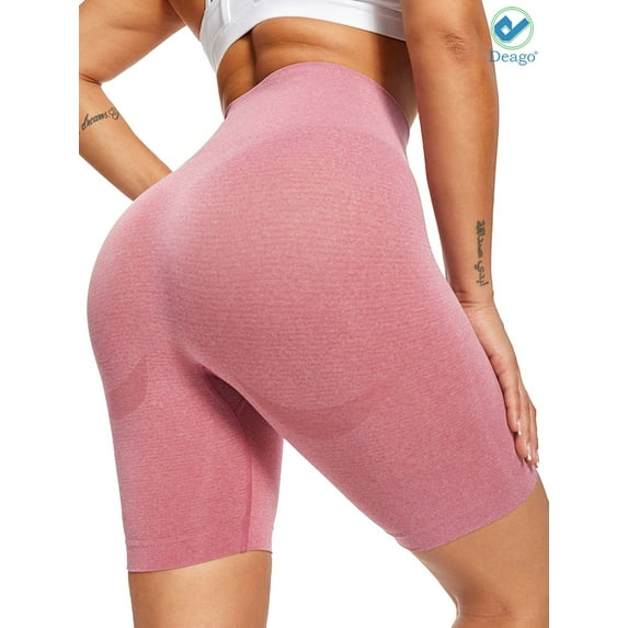 Deago High Waist Yoga Shorts for Women Butt Lifting Workout Tummy Control Bike Shorts Running Exercise Leggings (Pink, L)