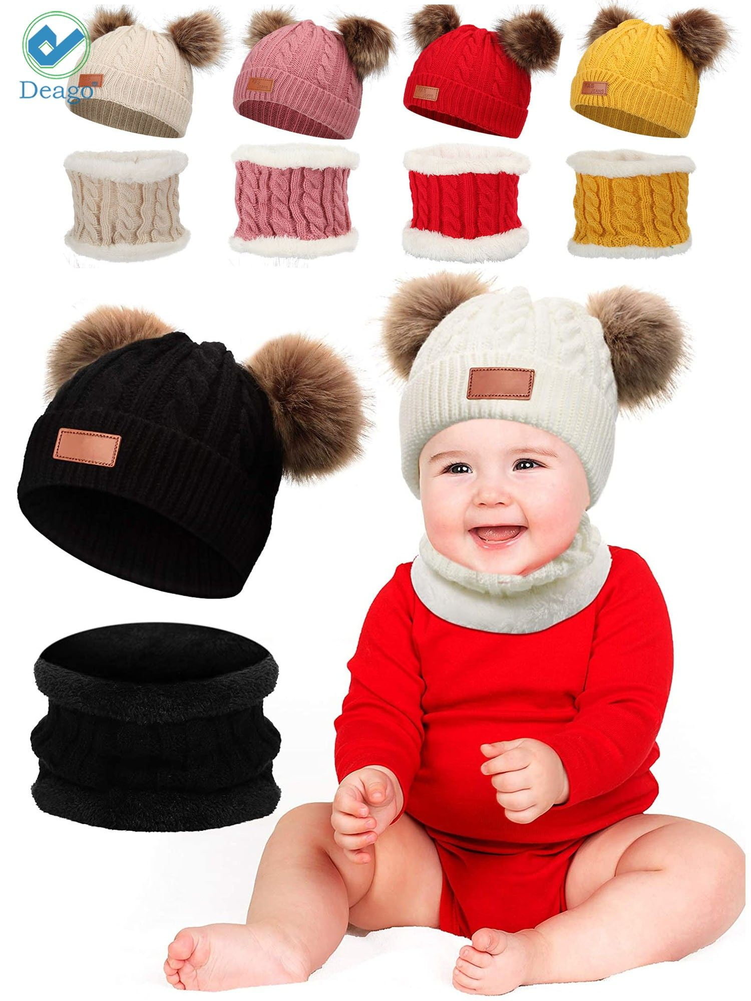 Deago Infant Toddler Winter Hat Scarf Set for Baby Girl Knitted