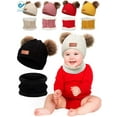 thumbnail image 1 of Deago Infant Toddler Winter Hat Scarf Set for Baby Girl Knitted Warm Fleece Lined Skiing Cap Lovely Pompom Kids Beanie 6-36 Months (Yellow), 1 of 8