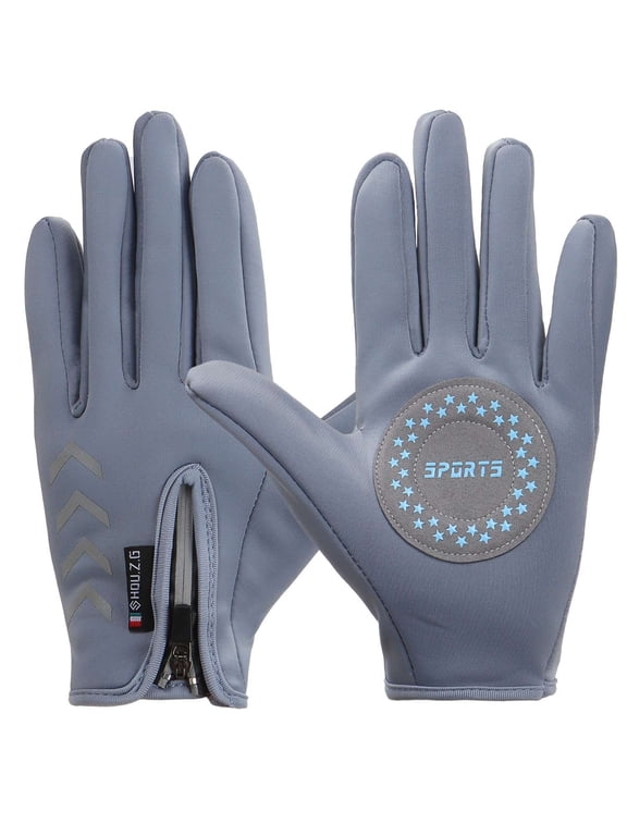Kids Winter Gloves Back Water Repellent Touchscreen Warm Fleece Anti-slip Gloves for Boys Girls 4-12 Years Gray