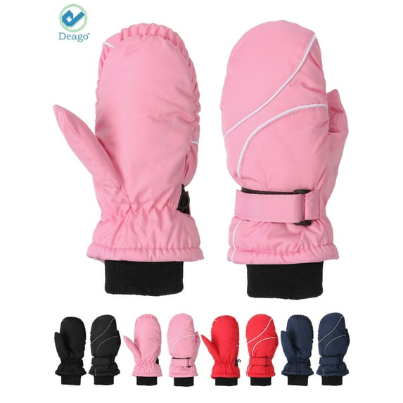 Deago Kids Winter Gloves - Snow & Ski Waterproof Thermal Insulated Gloves for Boys Girls Toddler Children for Cold Weather (Pink)