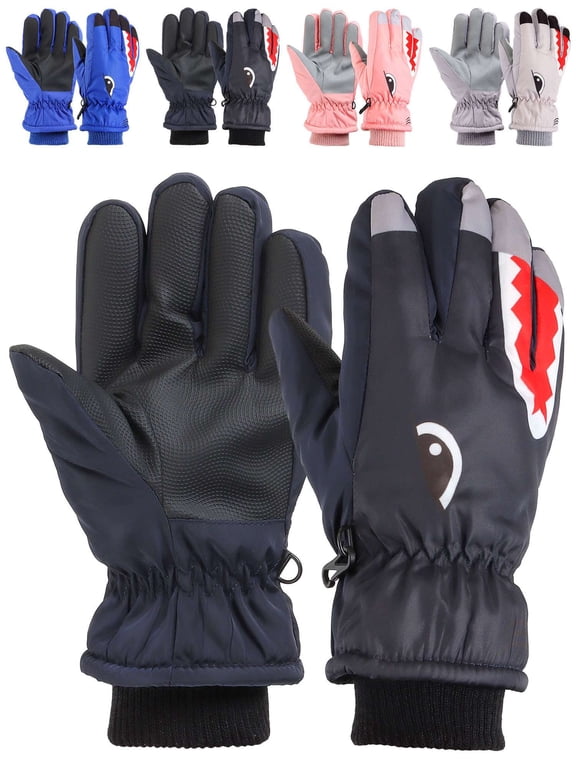 Kids Winter Gloves Waterproof Snow Ski Gloves for Boys Girls Children & Youth Warm Gloves for Cold Weather (Black)