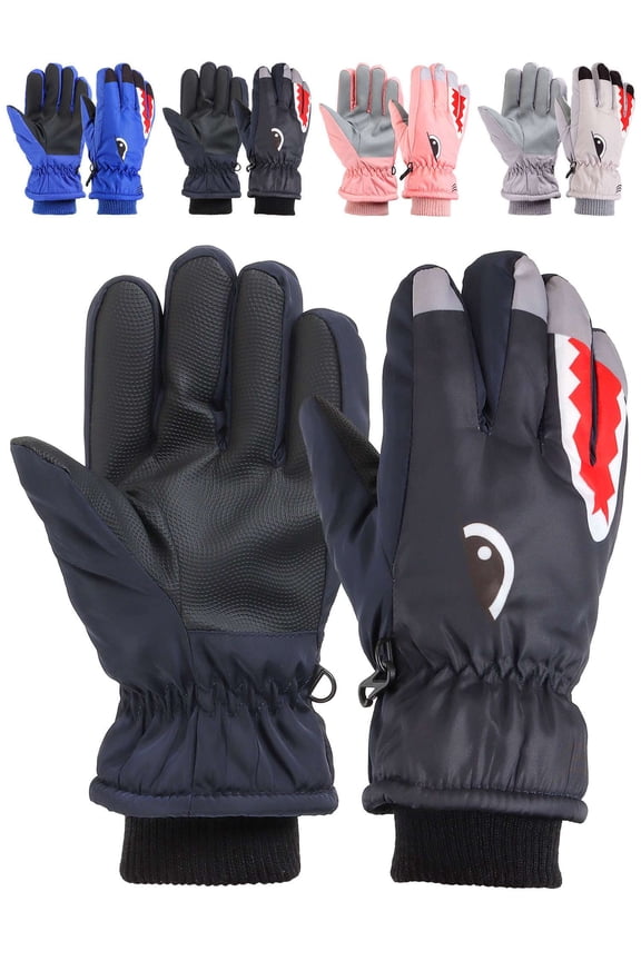 Kids Winter Gloves Waterproof Snow Ski Gloves for Boys Girls Children & Youth Warm Gloves for Cold Weather (Black)
