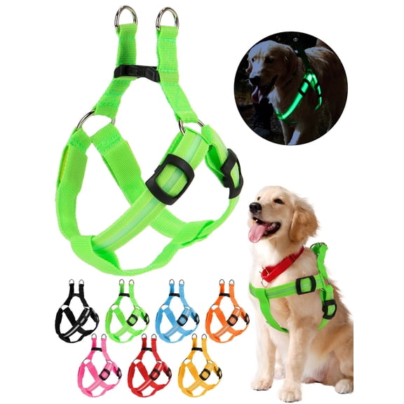 Deago LED Dog Harness No Pull Easy Control Light Up Dog Vest Harness USB Rechargeable Dog Harness for Small Medium Large Dogs (L,Red)