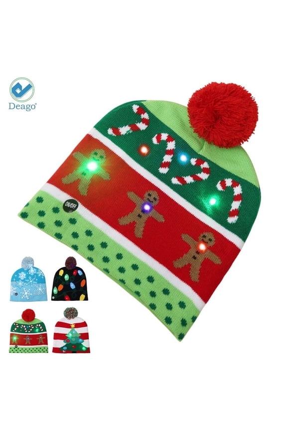 LED Light Up Beanie Knit Hat Christmas Cap Xmas Winter Snow Holiday Warm Hats Gift For Both Adults Kids (Gingerbread Man)
