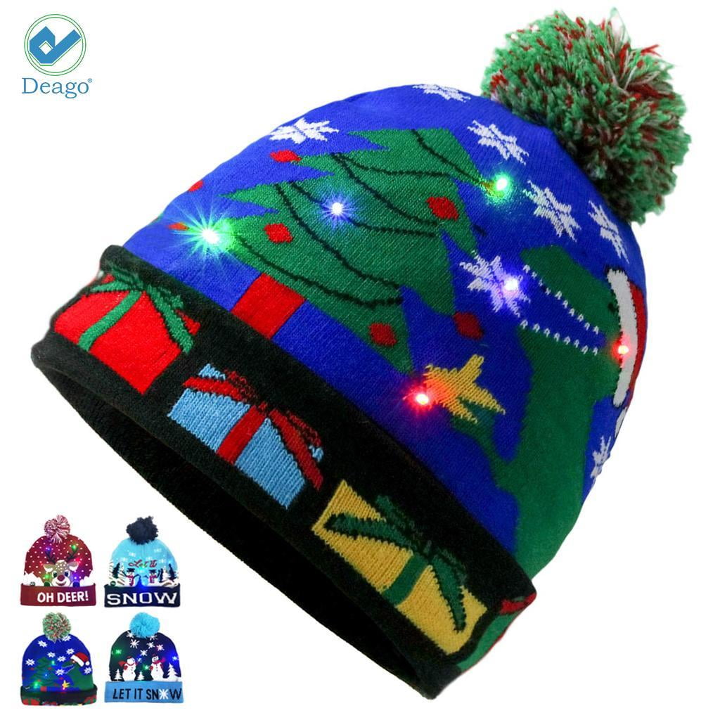 Deago LED Light Up Christmas Hat Beanie Knit Cap Colorful Lights Winter