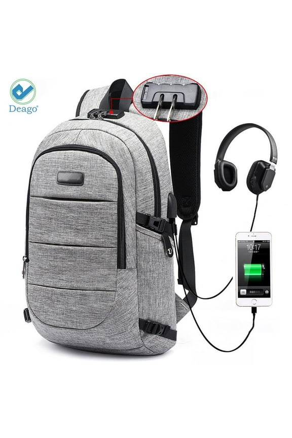 Laptop Backpack, Business Anti Theft with lock Waterproof Travel Backpack with USB Charging Port for Laptops up to 17 inches (Gray)