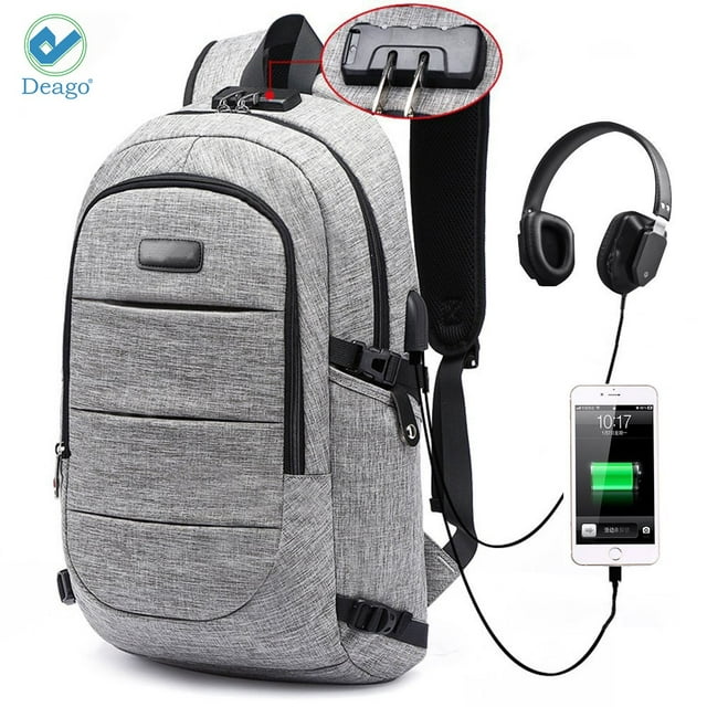 Deago Laptop Backpack, Business Anti Theft with lock Waterproof Travel Backpack with USB Charging Port for Laptops up to 17 inches (Gray)