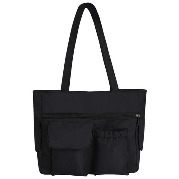 Deago Large Canvas Tote Bag for Women with Zipper and Compartments Travel Shoulder Bag Handbag for College Work Beach (Black)